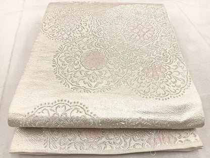 平和屋着物◎六通柄袋帯　唐織　正倉院花文　銀糸　正絹　逸品　BAAV6475yc