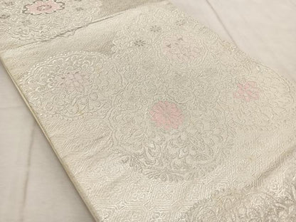 平和屋着物◎六通柄袋帯　唐織　正倉院花文　銀糸　正絹　逸品　BAAV6475yc