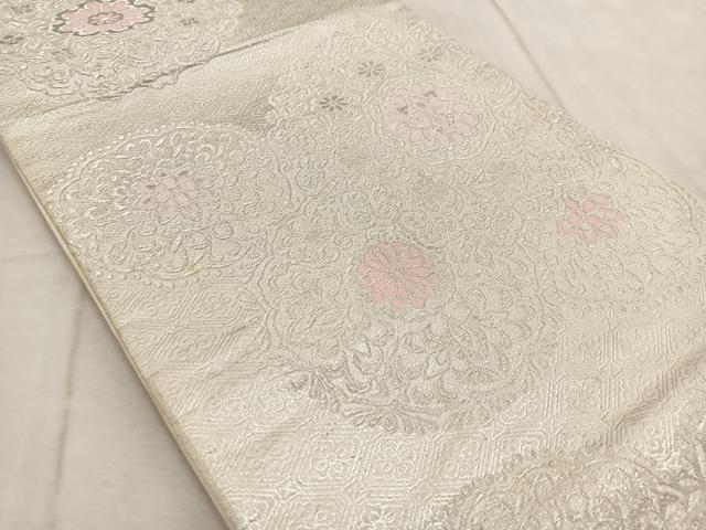 平和屋着物◎六通柄袋帯　唐織　正倉院花文　銀糸　正絹　逸品　BAAV6475yc