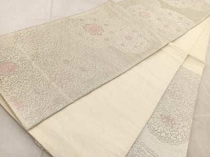 平和屋着物◎六通柄袋帯　唐織　正倉院花文　銀糸　正絹　逸品　BAAV6475yc