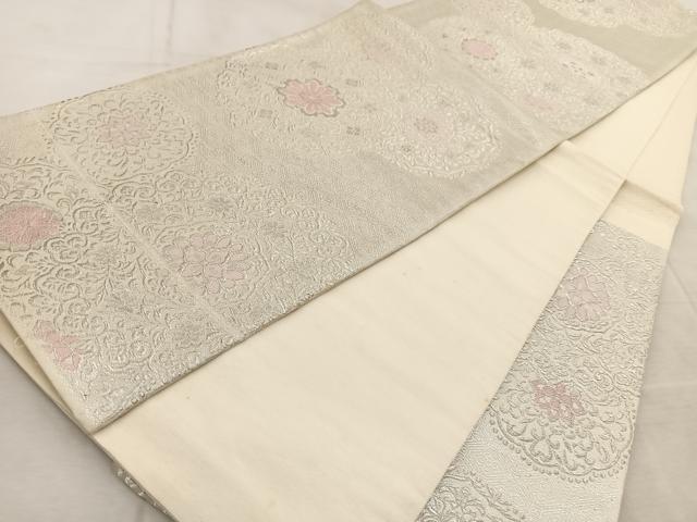 平和屋着物◎六通柄袋帯　唐織　正倉院花文　銀糸　正絹　逸品　BAAV6475yc