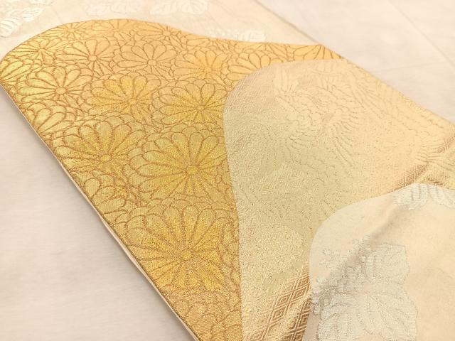 平和屋着物◎六通柄袋帯　飛鶴草花文　金銀糸　正絹　逸品　BAAV6479yc