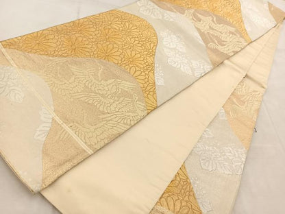 平和屋着物◎六通柄袋帯　飛鶴草花文　金銀糸　正絹　逸品　BAAV6479yc
