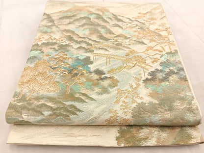 平和屋着物◎西陣 六通柄袋帯 渡橋風景文 金糸 正絹 逸品 BAAV6480yc