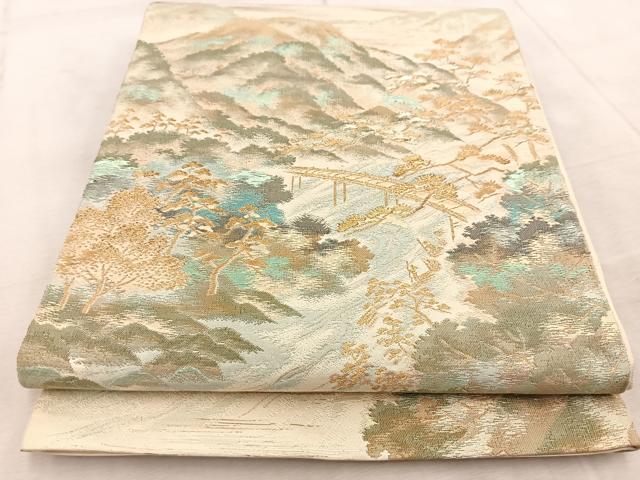平和屋着物◎西陣 六通柄袋帯 渡橋風景文 金糸 正絹 逸品 BAAV6480yc
