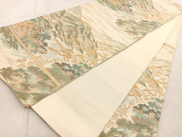平和屋着物◎西陣 六通柄袋帯 渡橋風景文 金糸 正絹 逸品 BAAV6480yc