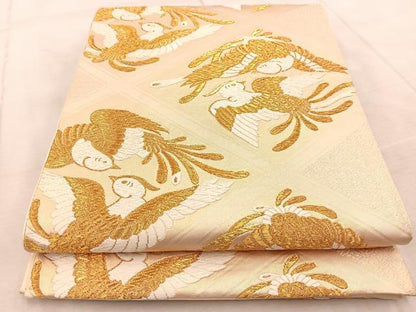 平和屋着物◎六通柄袋帯 唐織 鳳凰菱天井文 金糸 正絹 逸品 BAAV6485yc