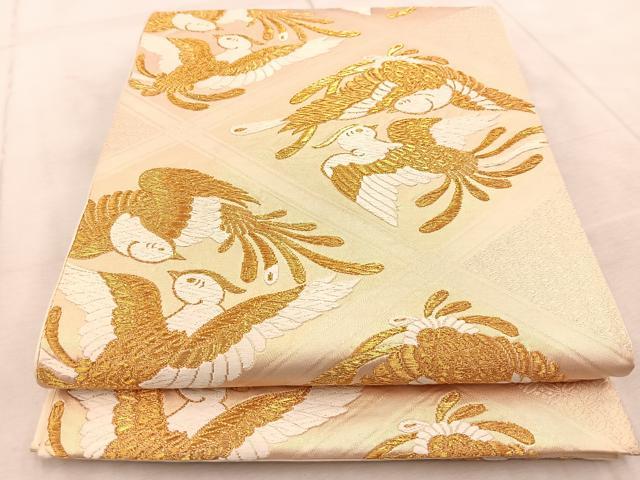 平和屋着物◎六通柄袋帯 唐織 鳳凰菱天井文 金糸 正絹 逸品 BAAV6485yc