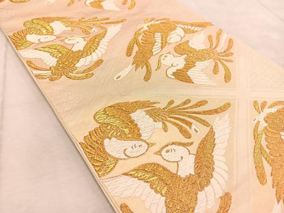 平和屋着物◎六通柄袋帯 唐織 鳳凰菱天井文 金糸 正絹 逸品 BAAV6485yc