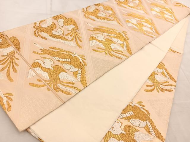 平和屋着物◎六通柄袋帯 唐織 鳳凰菱天井文 金糸 正絹 逸品 BAAV6485yc