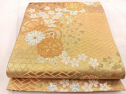平和屋着物◎六通柄袋帯 鼓花文 金銀糸 正絹 逸品 BAAV6490yc