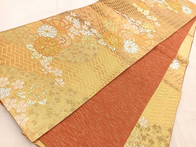平和屋着物◎六通柄袋帯 鼓花文 金銀糸 正絹 逸品 BAAV6490yc