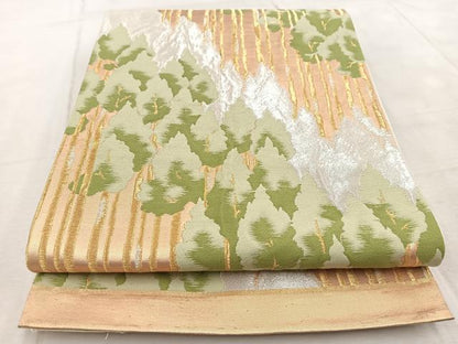 平和屋着物◎六通柄袋帯　唐織　樹林文　金銀糸　正絹　逸品　BAAV6494yc