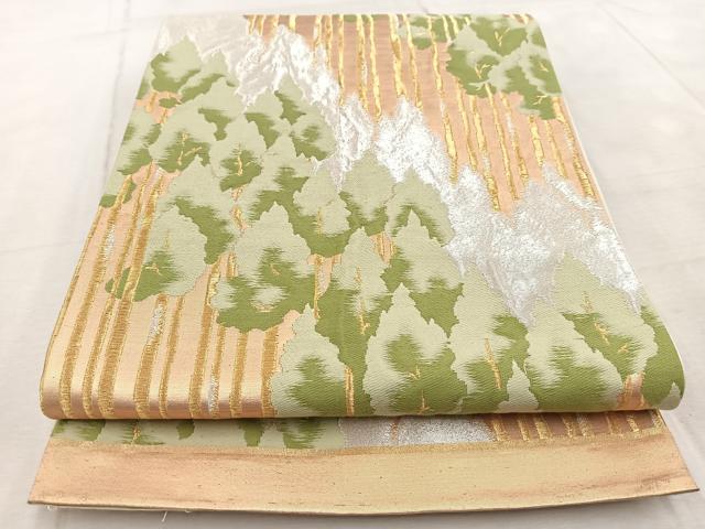 平和屋着物◎六通柄袋帯　唐織　樹林文　金銀糸　正絹　逸品　BAAV6494yc