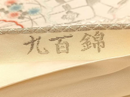 平和屋着物◎六通柄袋帯　唐織　檜扇花車文　九百錦　プラチナ箔　正絹　逸品　BAAV6497yc