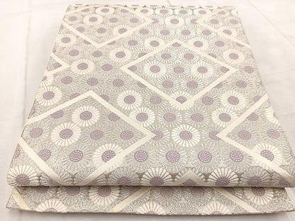 平和屋着物◎六通柄袋帯 唐織 菱花文 銀糸 正絹 逸品 BAAV6498yc