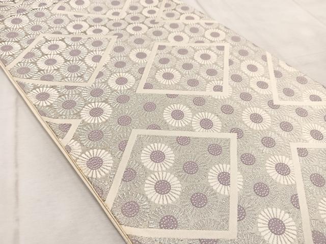 平和屋着物◎六通柄袋帯 唐織 菱花文 銀糸 正絹 逸品 BAAV6498yc