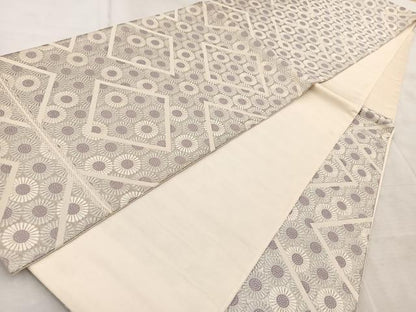 平和屋着物◎六通柄袋帯 唐織 菱花文 銀糸 正絹 逸品 BAAV6498yc