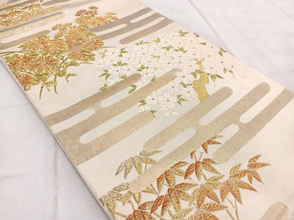平和屋着物◎六通柄袋帯　唐織　エ霞花文　金銀糸　正絹　逸品　BAAV6499yc