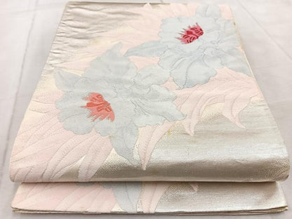 平和屋着物◎六通柄袋帯　唐織　カトレア　銀糸　正絹　逸品　BAAV6514yc