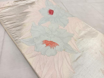 平和屋着物◎六通柄袋帯　唐織　カトレア　銀糸　正絹　逸品　BAAV6514yc