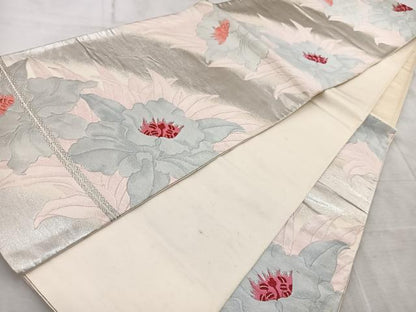 平和屋着物◎六通柄袋帯　唐織　カトレア　銀糸　正絹　逸品　BAAV6514yc