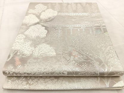 平和屋着物◎六通柄袋帯　古京錦　二重引箔　京名所　銀糸　正絹　逸品　BAAV6515yc