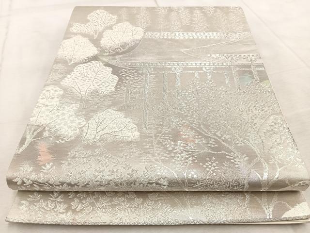 平和屋着物◎六通柄袋帯　古京錦　二重引箔　京名所　銀糸　正絹　逸品　BAAV6515yc