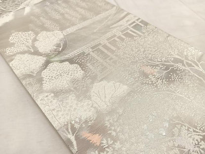 平和屋着物◎六通柄袋帯　古京錦　二重引箔　京名所　銀糸　正絹　逸品　BAAV6515yc