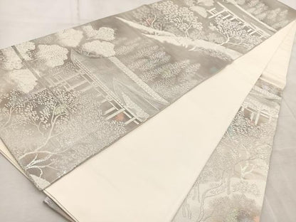 平和屋着物◎六通柄袋帯　古京錦　二重引箔　京名所　銀糸　正絹　逸品　BAAV6515yc