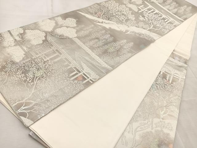 平和屋着物◎六通柄袋帯　古京錦　二重引箔　京名所　銀糸　正絹　逸品　BAAV6515yc