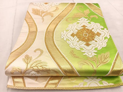 平和屋着物◎六通柄袋帯　唐織　立涌花菱文　金糸　正絹　逸品　BAAV6517yc
