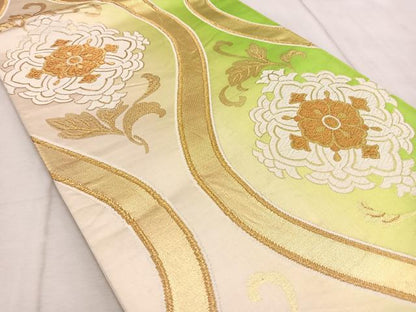 平和屋着物◎六通柄袋帯　唐織　立涌花菱文　金糸　正絹　逸品　BAAV6517yc