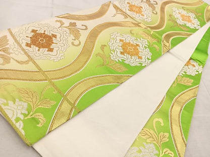 平和屋着物◎六通柄袋帯　唐織　立涌花菱文　金糸　正絹　逸品　BAAV6517yc