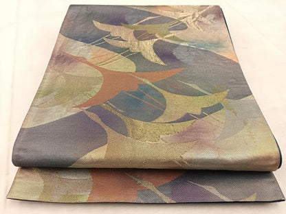 平和屋着物◎六通柄袋帯　群鶴　金銀糸　引箔　正絹　逸品　BAAV6521yc