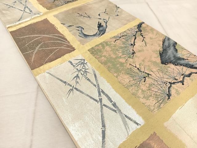 平和屋着物◎六通柄袋帯　松竹梅　金銀糸　引箔　正絹　逸品　BAAV6524yc