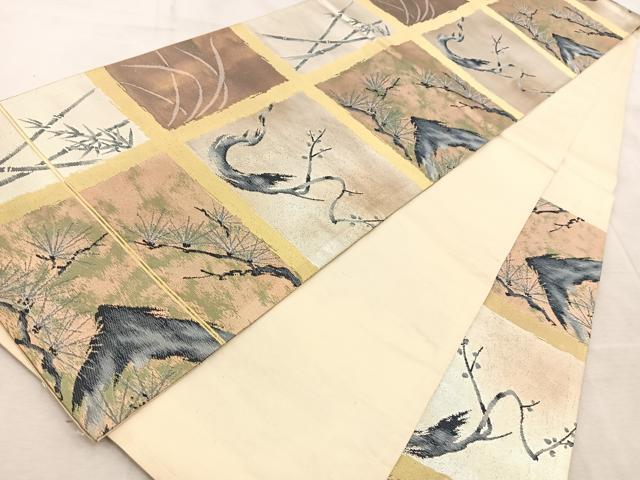 平和屋着物◎六通柄袋帯　松竹梅　金銀糸　引箔　正絹　逸品　BAAV6524yc
