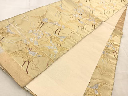 平和屋着物◎六通柄袋帯　群鶴　金銀糸　正絹　逸品　BAAV6526yc
