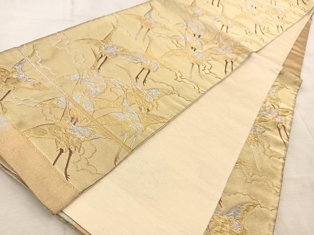 平和屋着物◎六通柄袋帯　群鶴　金銀糸　正絹　逸品　BAAV6526yc