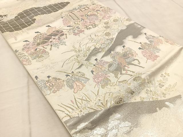平和屋着物◎太鼓柄袋帯　唐織　葵祭図　プラチナ箔　正絹　逸品　BAAV6529yc