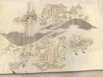 平和屋着物◎太鼓柄袋帯　唐織　葵祭図　プラチナ箔　正絹　逸品　BAAV6529yc