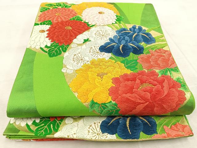 平和屋着物◎六通柄袋帯 唐織 花丸文 金糸 正絹 逸品 BAAV6531yc