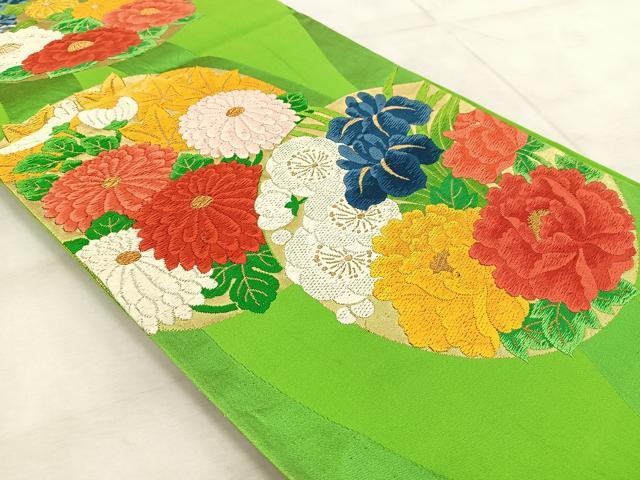 平和屋着物◎六通柄袋帯 唐織 花丸文 金糸 正絹 逸品 BAAV6531yc