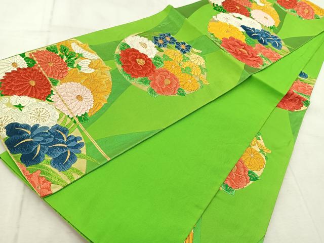 平和屋着物◎六通柄袋帯 唐織 花丸文 金糸 正絹 逸品 BAAV6531yc