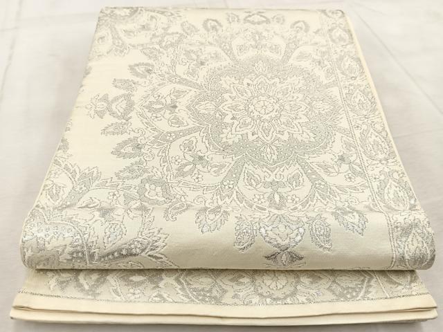 平和屋着物◎六通柄袋帯 更紗 銀糸 正絹 逸品 BAAV6536yc