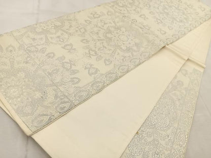 平和屋着物◎六通柄袋帯 更紗 銀糸 正絹 逸品 BAAV6536yc