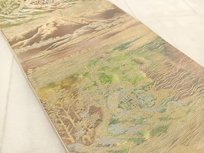 平和屋着物◎六通柄袋帯　遠山風景文　金銀糸　引箔　正絹　逸品　BAAV6542yc