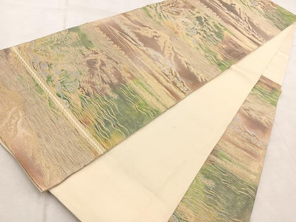 平和屋着物◎六通柄袋帯　遠山風景文　金銀糸　引箔　正絹　逸品　BAAV6542yc