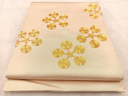 平和屋着物◎太鼓柄袋帯 総駒刺繍 梅鉢 正絹 逸品 BAAV6559yc