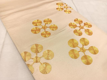 平和屋着物◎太鼓柄袋帯 総駒刺繍 梅鉢 正絹 逸品 BAAV6559yc